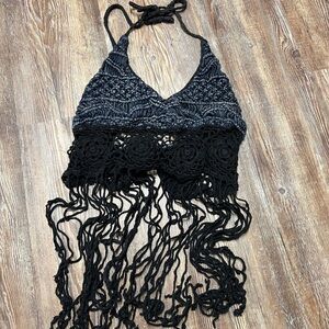 Black and grey vintage Y2K crochet halter top